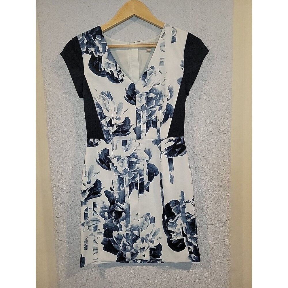 BANANA REPUBLIC Women's Size 0 White/Blue Floral‎ Print Sheath Dress Mini